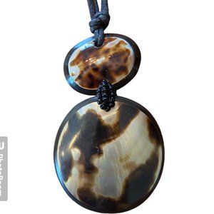 Double Shell Pendant on Leather Chain, Necklace